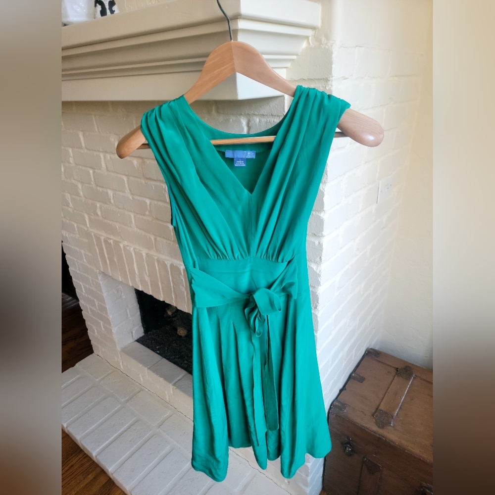 Anthropologie (LiL brand) Green Sleeveless Silk Tie Waist Dress Size S